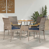 vidaXL Garden Dining Chairs 2 pcs Black and Cream White Poly Rattan and and Acacia Wood
