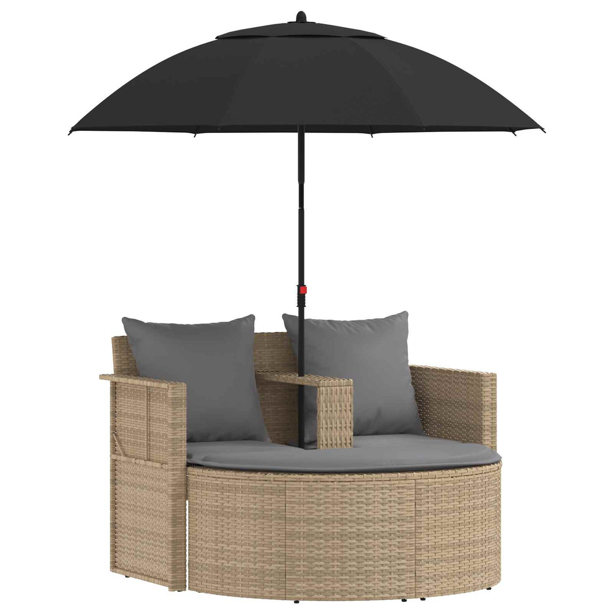 vidaXL Tuinbed met parasol poly rattan bruin