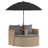 vidaXL Tuinbed met parasol poly rattan bruin
