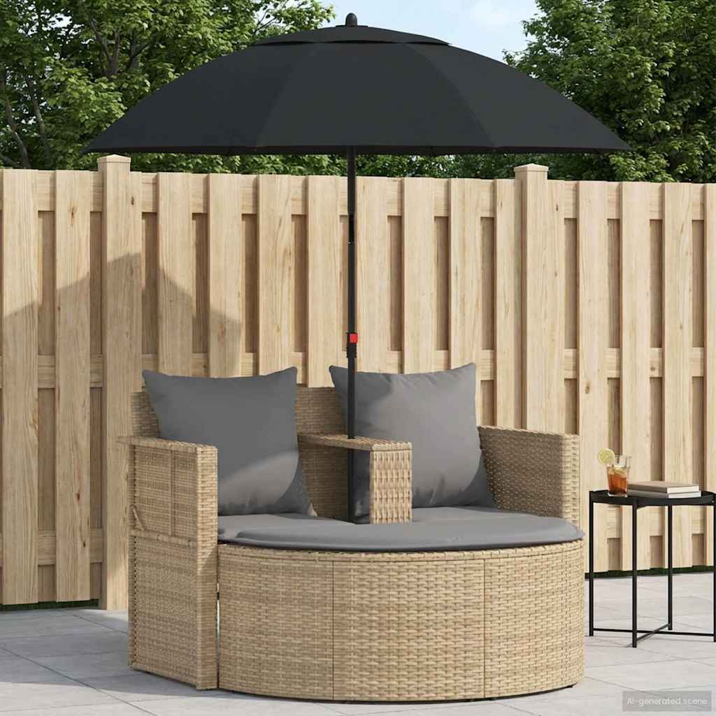 vidaXL Tuinbed met parasol poly rattan bruin