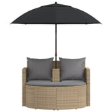 vidaXL Tuinbed met parasol poly rattan bruin