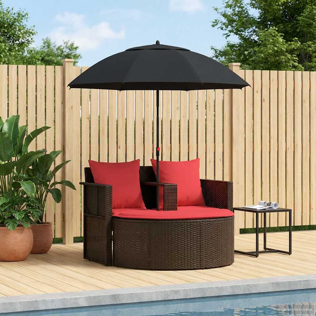 vidaXL Tuinbed met parasol poly rattan bruin
