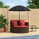 vidaXL Tuinbed met parasol poly rattan bruin