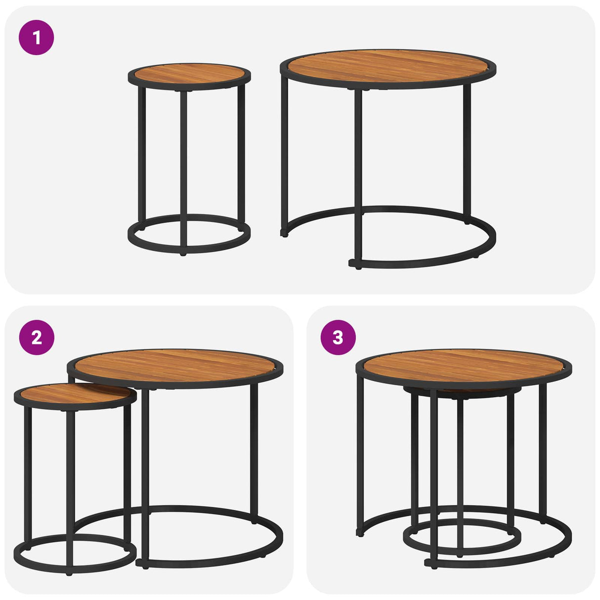 vidaXL Koffietafel Set 2 pcs Naturel en Zwart 55 x 55 x 45 cm
