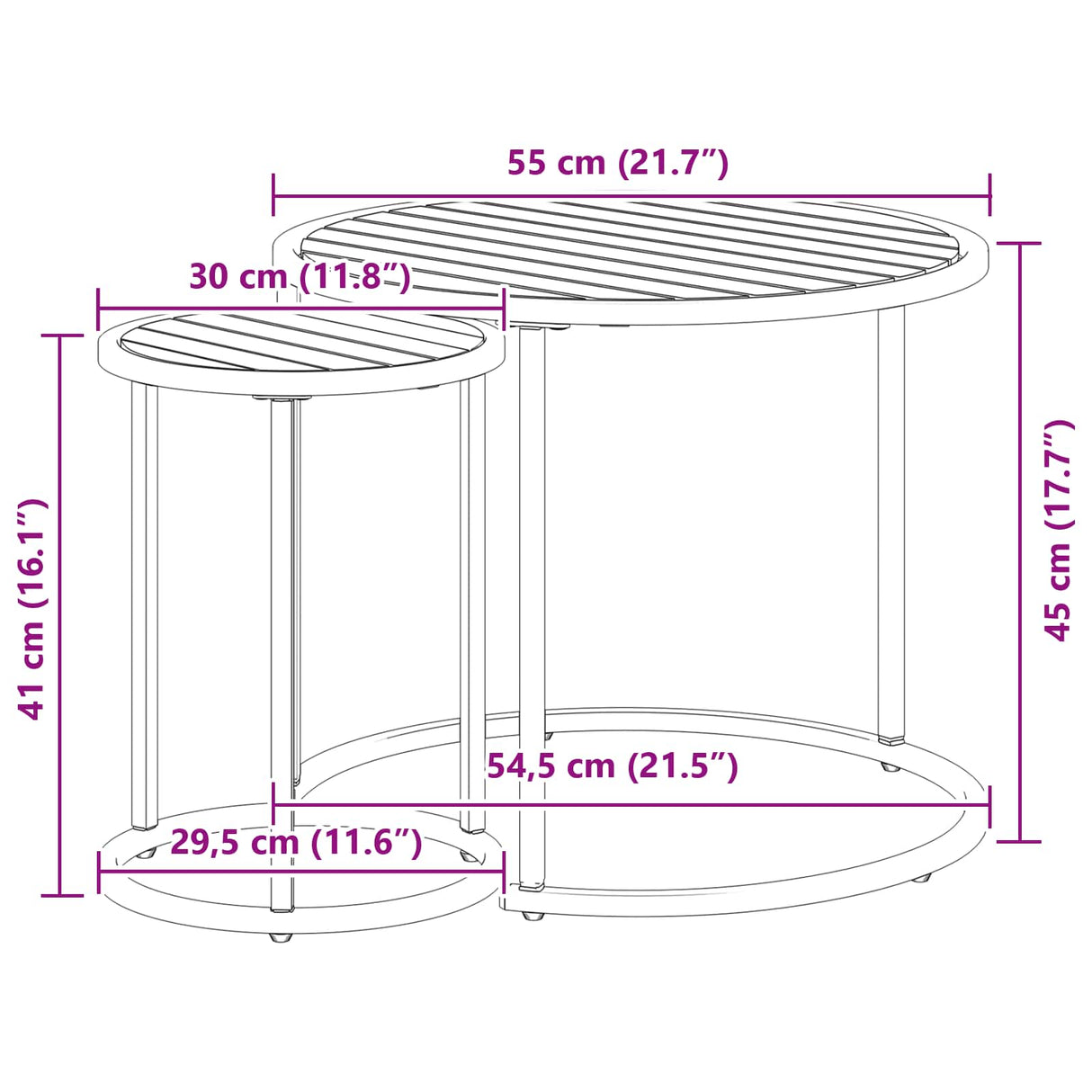 vidaXL Koffietafel Set 2 pcs Naturel en Zwart 55 x 55 x 45 cm