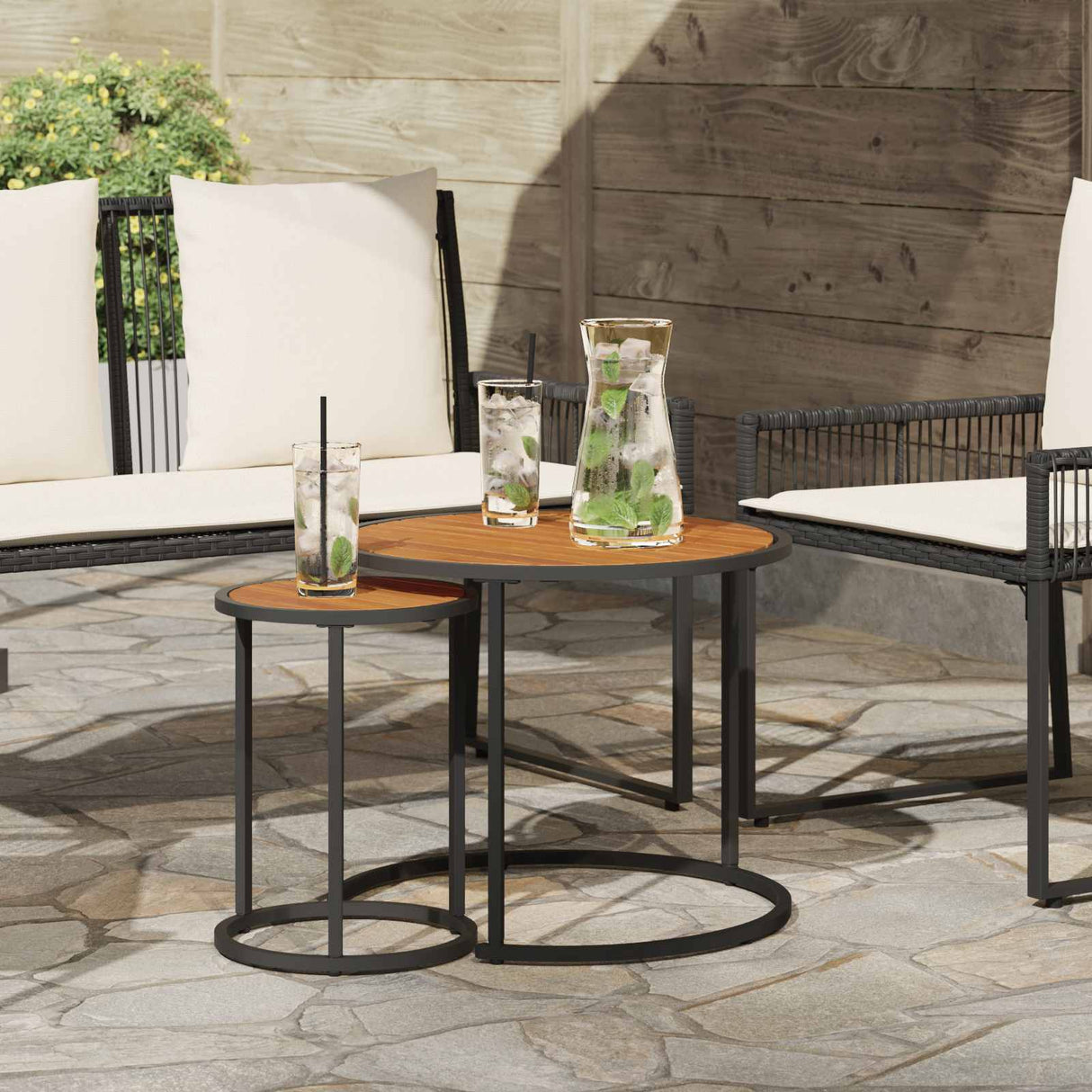 vidaXL Koffietafel Set 2 pcs Naturel en Zwart 55 x 55 x 45 cm