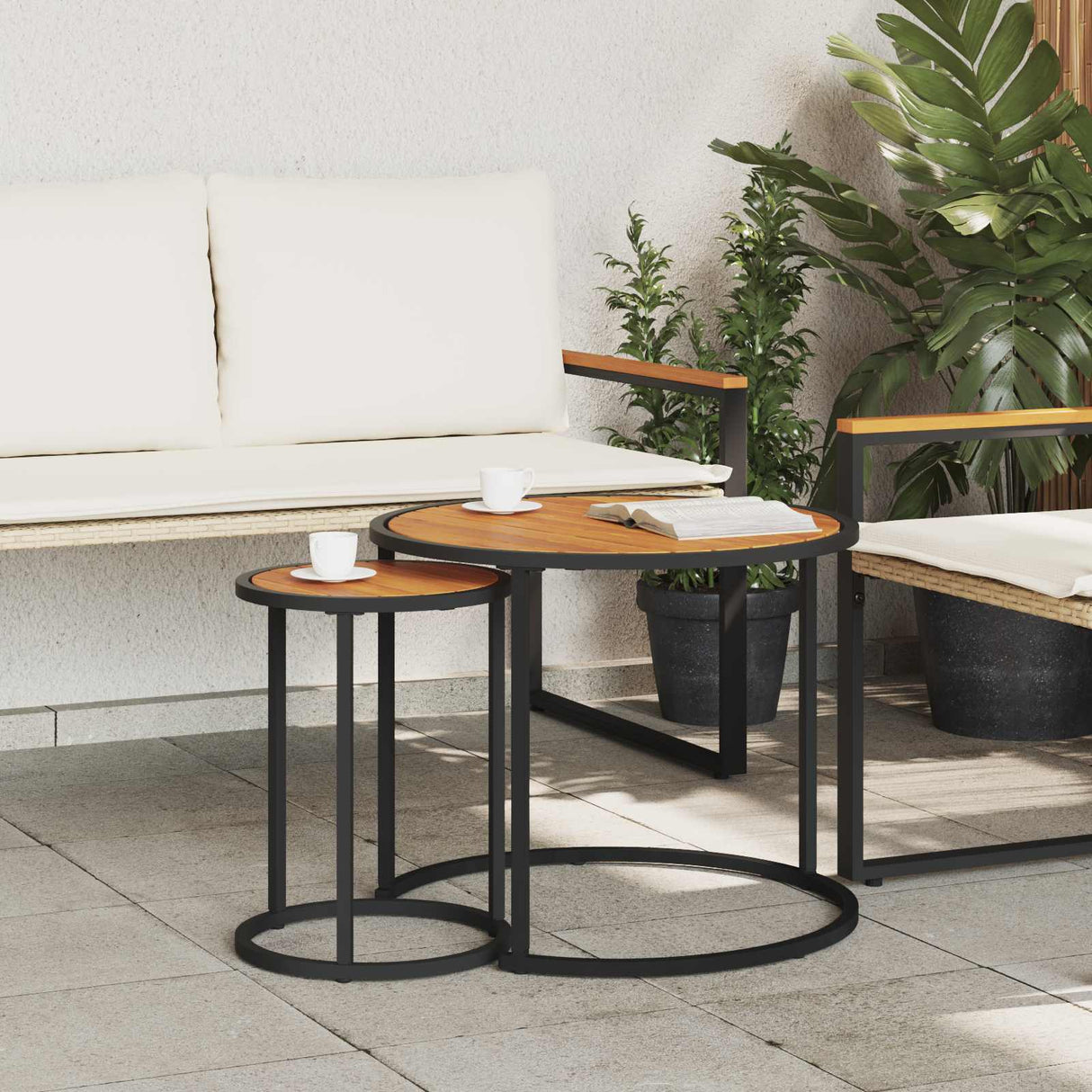 vidaXL Koffietafel Set 2 pcs Naturel en Zwart 55 x 55 x 45 cm