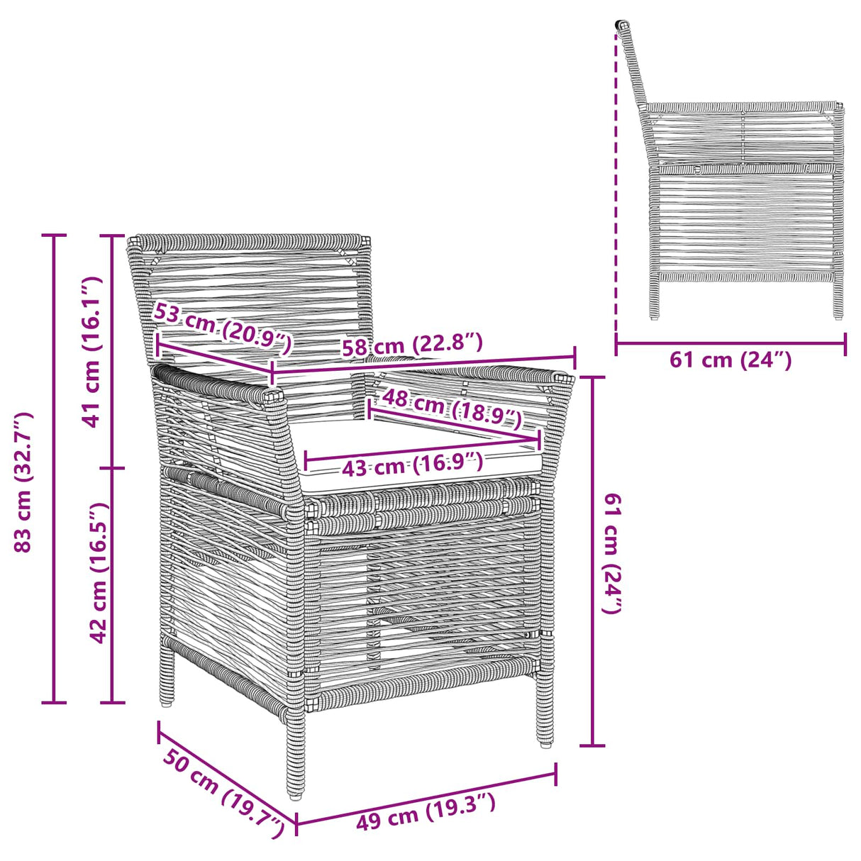 vidaXL Buitenzit met kussen 2 pcs Zwart en Crème poly rattan