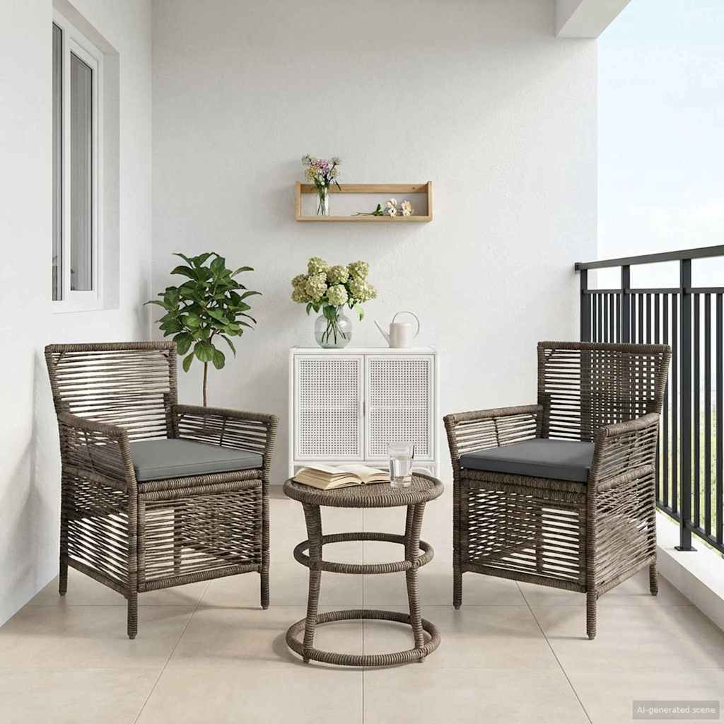 vidaXL Buitenzit met kussen 2 pcs Zwart en Crème poly rattan