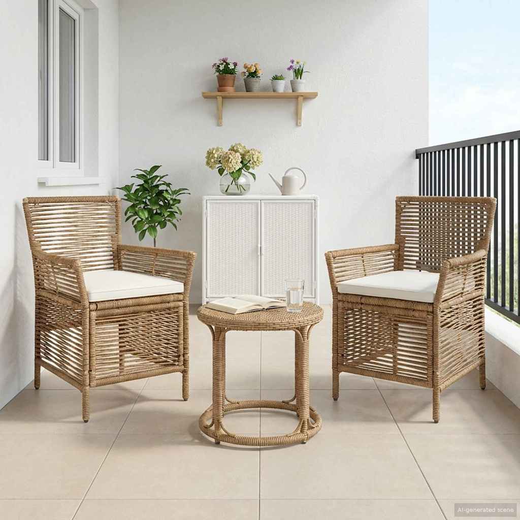 vidaXL Buitenzit met kussen 2 pcs Zwart en Crème poly rattan