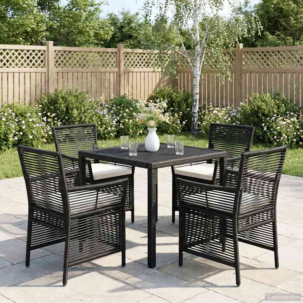 vidaXL Buitenzit met kussen 2 pcs Zwart en Crème poly rattan