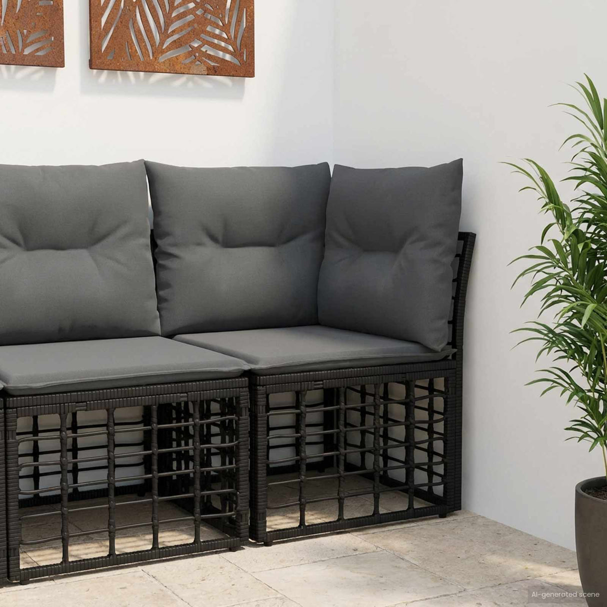 vidaXL Modulair Buitenkant Hoekbank Eenheid Zwart poly rattan
