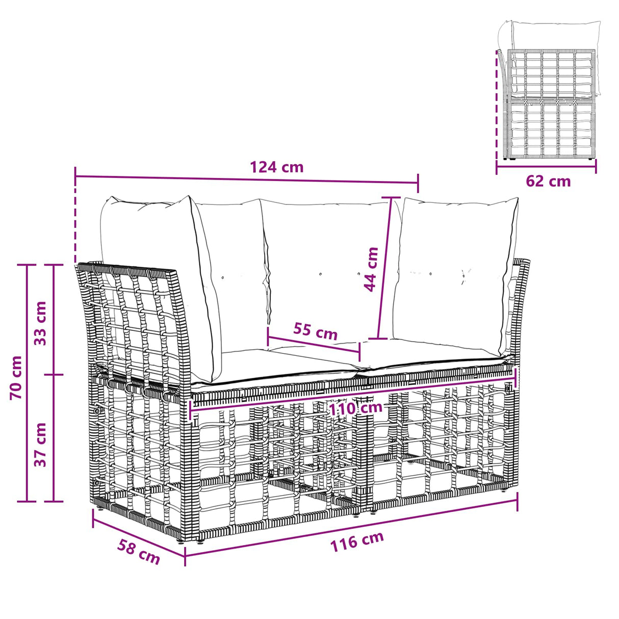 vidaXL Buiten loveseat 2 pcs Zwart en Donker Grijs poly rattan