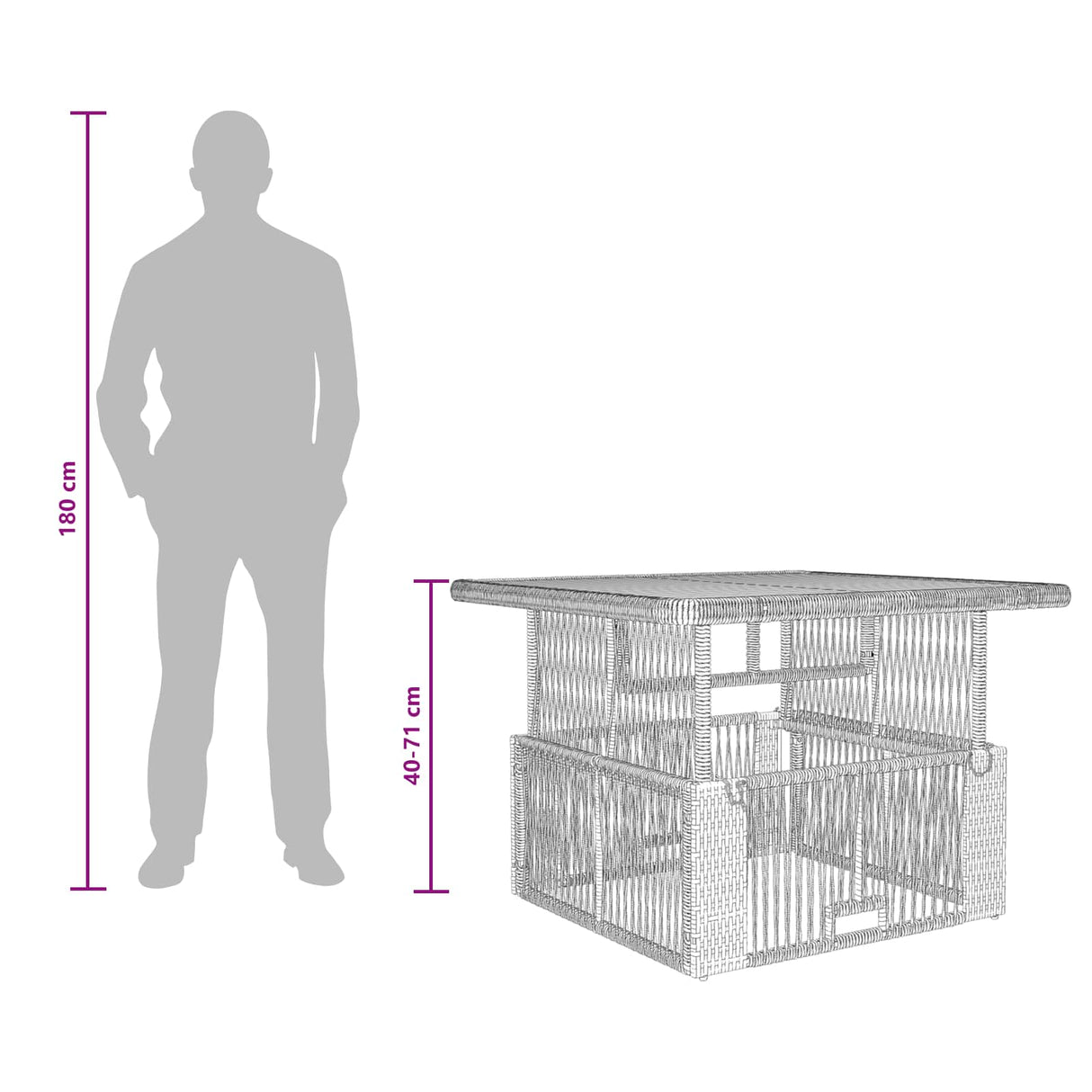 vidaXL Tuin Eettafel Set met kussen 3 pcs Beige en Crème poly rattan