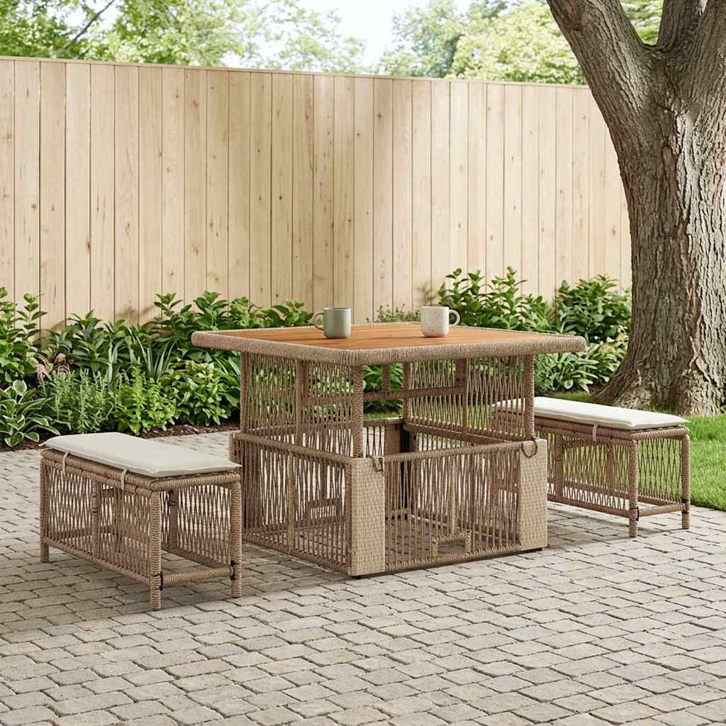 vidaXL Tuin Eettafel Set met kussen 3 pcs Beige en Crème poly rattan