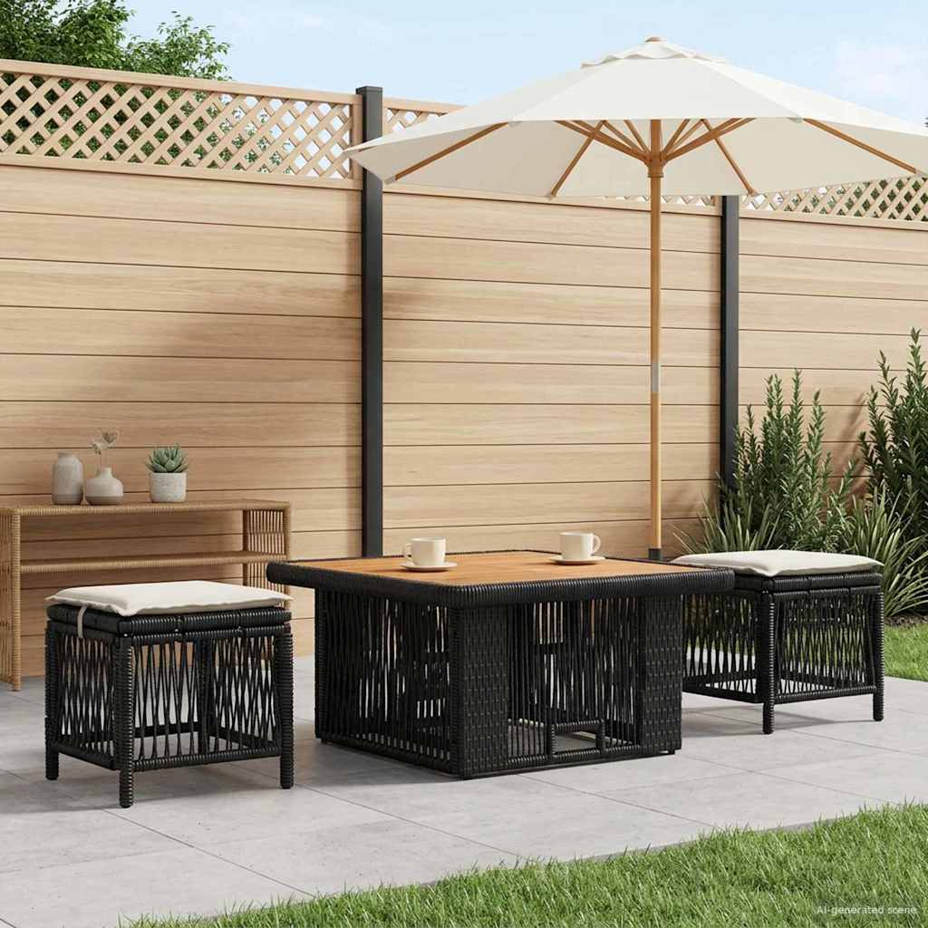 vidaXL Tuin Eettafel Set met kussen 3 pcs Beige en Crème poly rattan