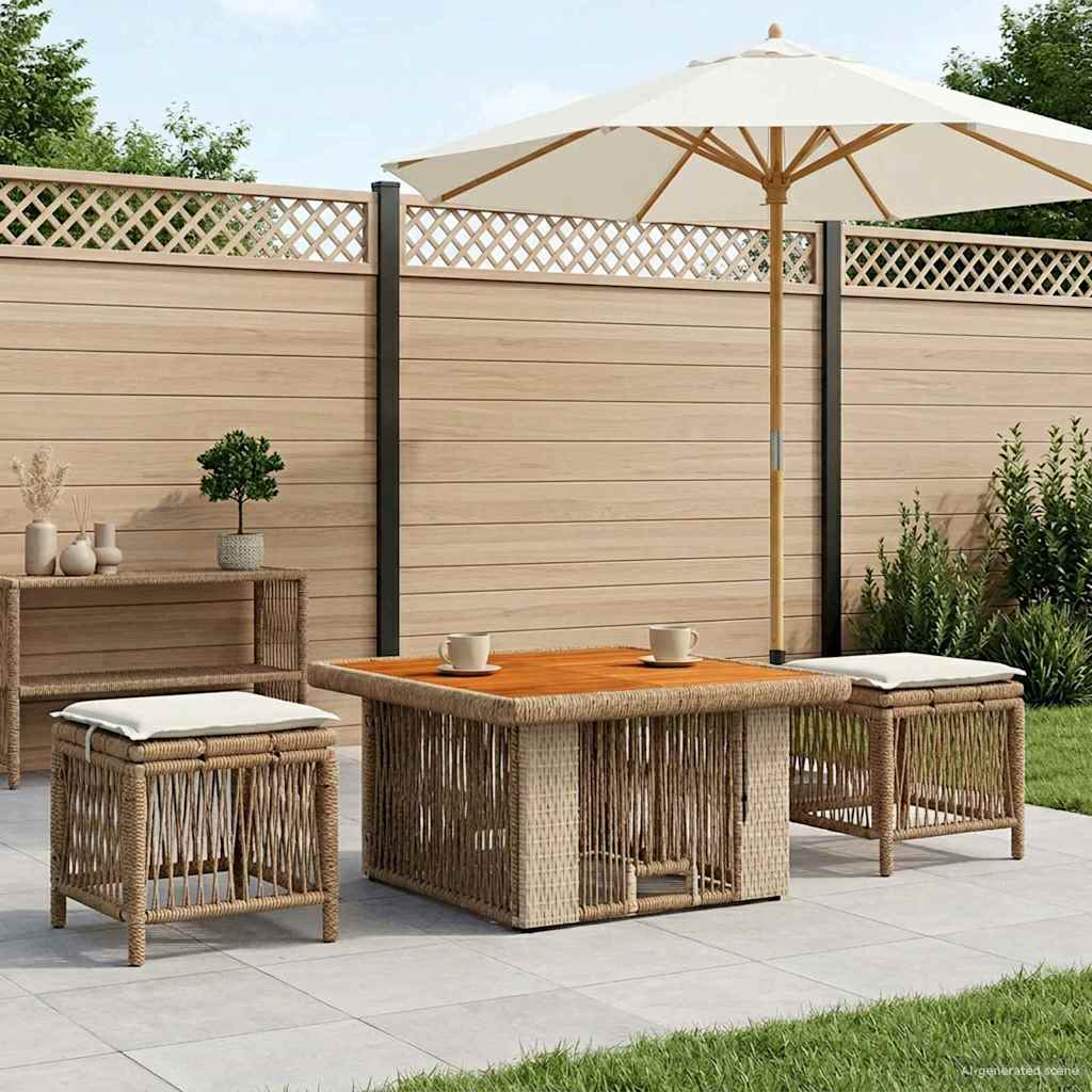 vidaXL Tuin Eettafel Set met kussen 3 pcs Beige en Crème poly rattan