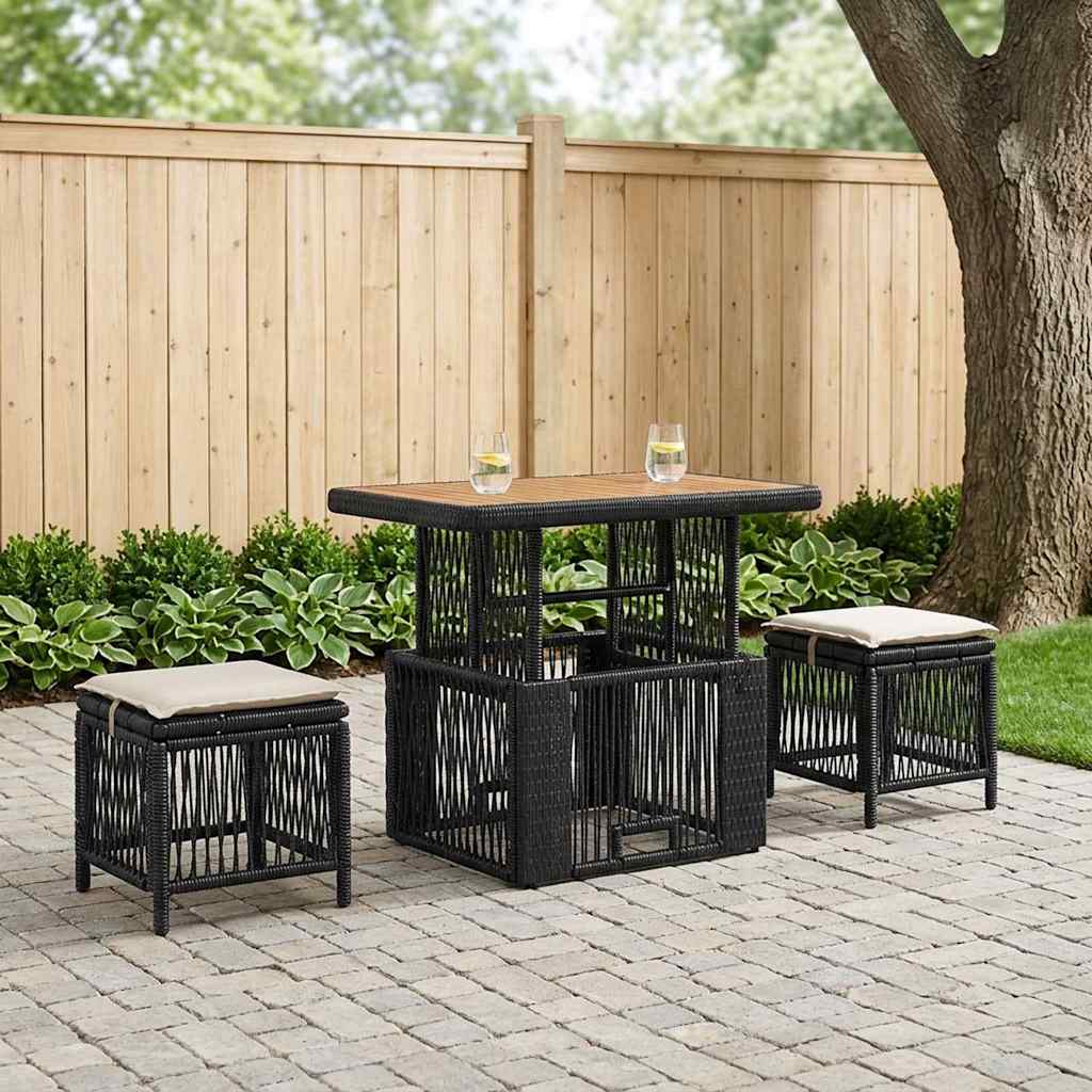 vidaXL Tuin Eettafel Set met kussen 3 pcs Beige en Crème poly rattan