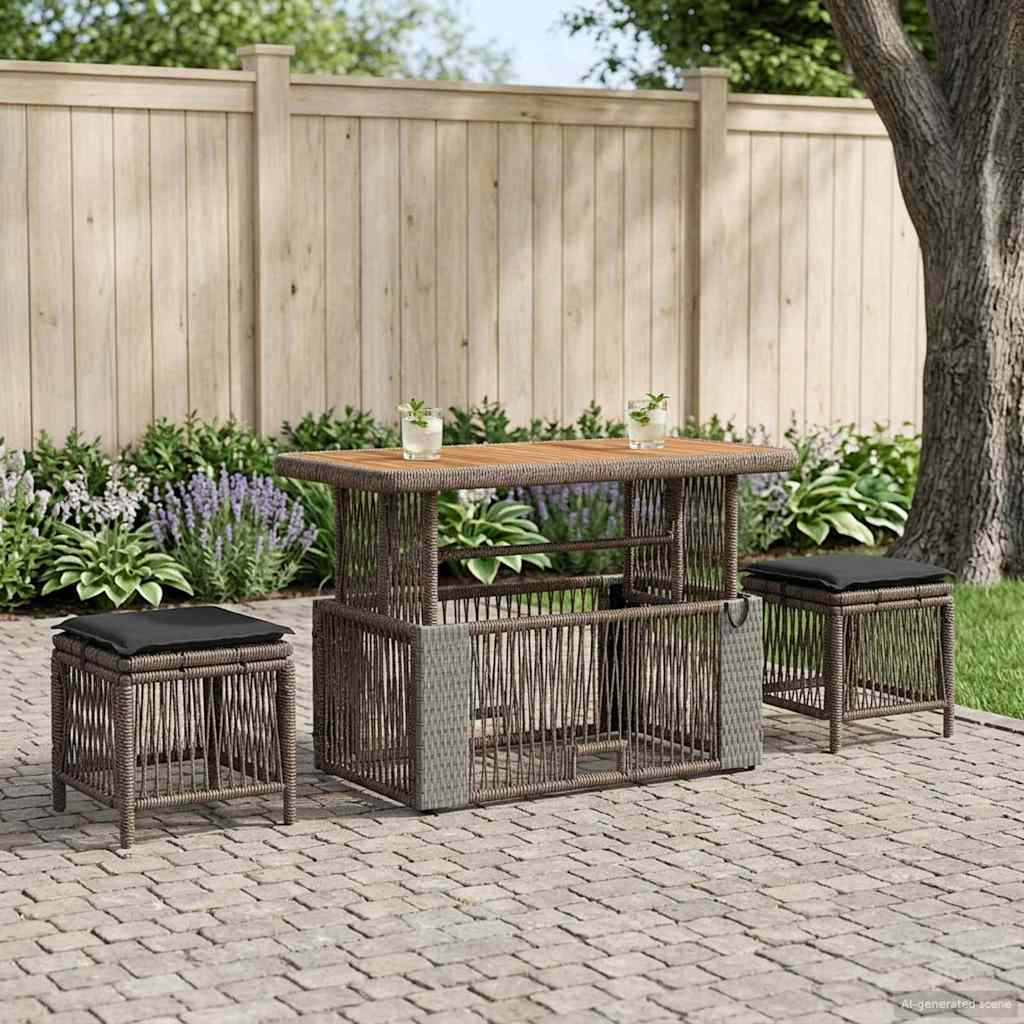 vidaXL Tuin Eettafel Set met kussen 3 pcs Beige en Crème poly rattan