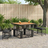 vidaXL Tuin Eettafel Set 3 pcs Zwart en Grijs Poly Riet en Acacia Hout