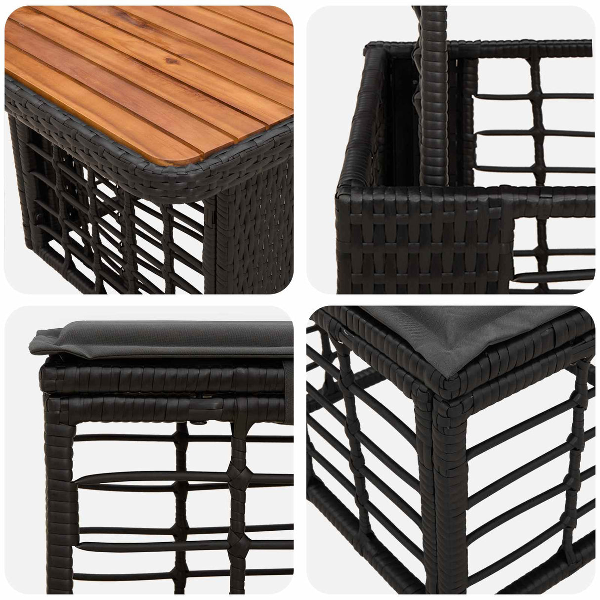 vidaXL Tuin Eettafel Set 3 pcs Zwart en Grijs Poly Riet en Acacia Hout