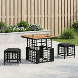 vidaXL Tuin Eettafel Set 3 pcs Zwart en Grijs Poly Riet en Acacia Hout