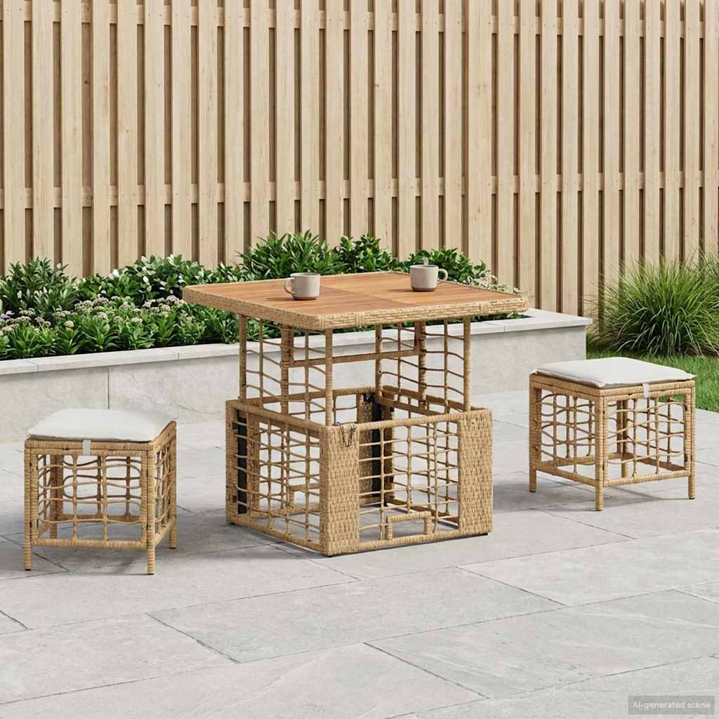 vidaXL Tuin Eettafel Set 3 pcs Zwart en Grijs Poly Riet en Acacia Hout
