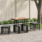 vidaXL Tuin Eettafel Set 3 pcs Zwart en Grijs Poly Riet en Acacia Hout