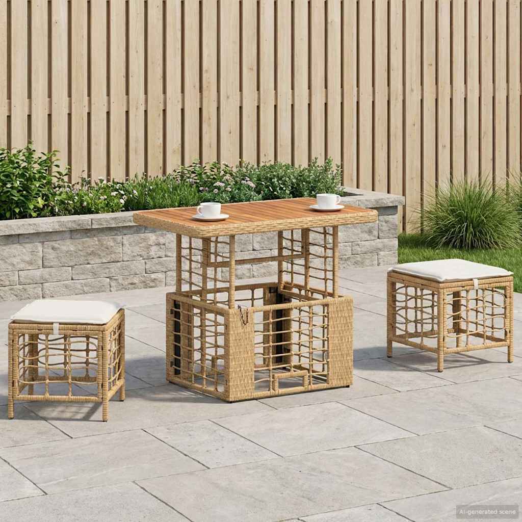 vidaXL Tuin Eettafel Set 3 pcs Zwart en Grijs Poly Riet en Acacia Hout