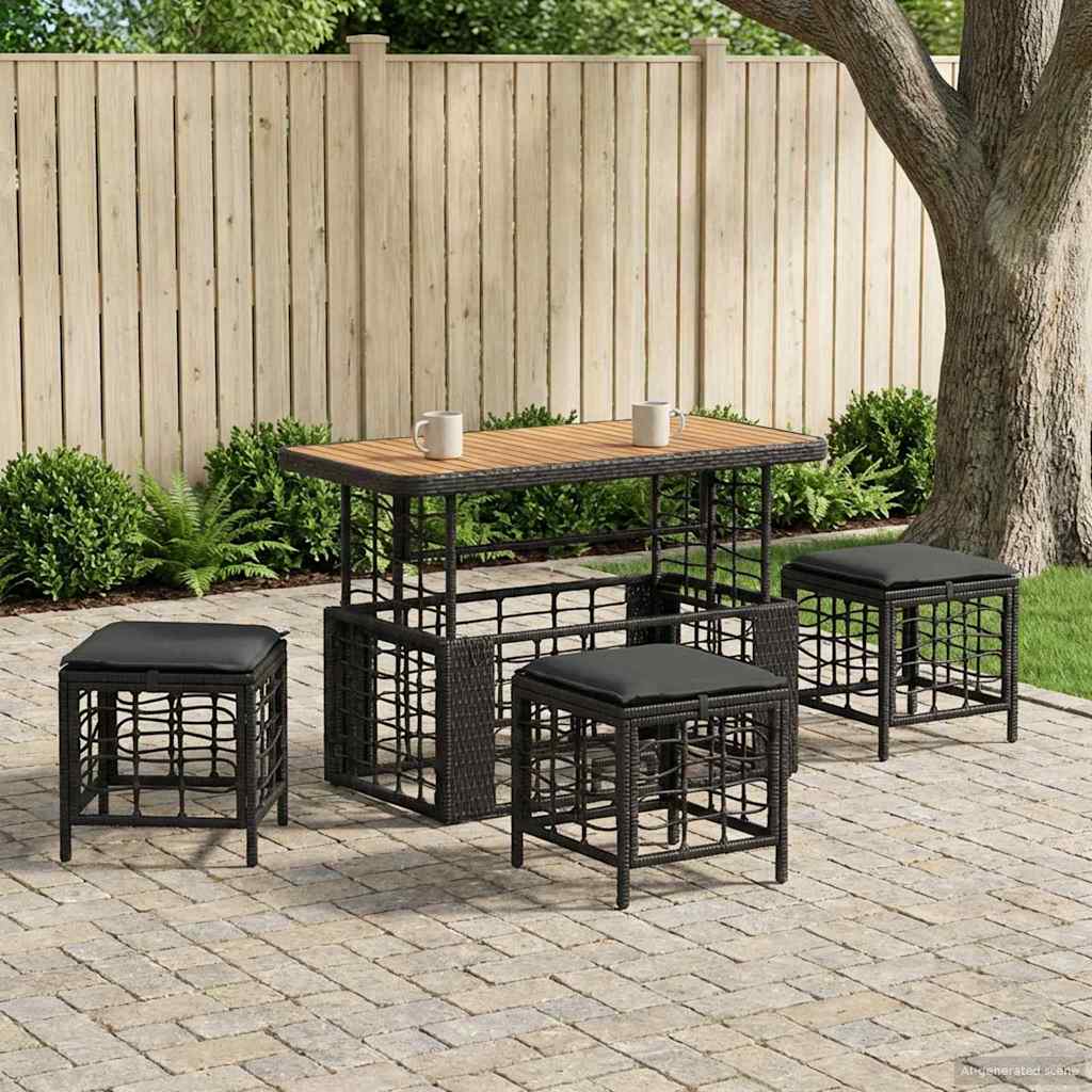 vidaXL Tuin Eettafel Set 3 pcs Zwart en Grijs Poly Riet en Acacia Hout