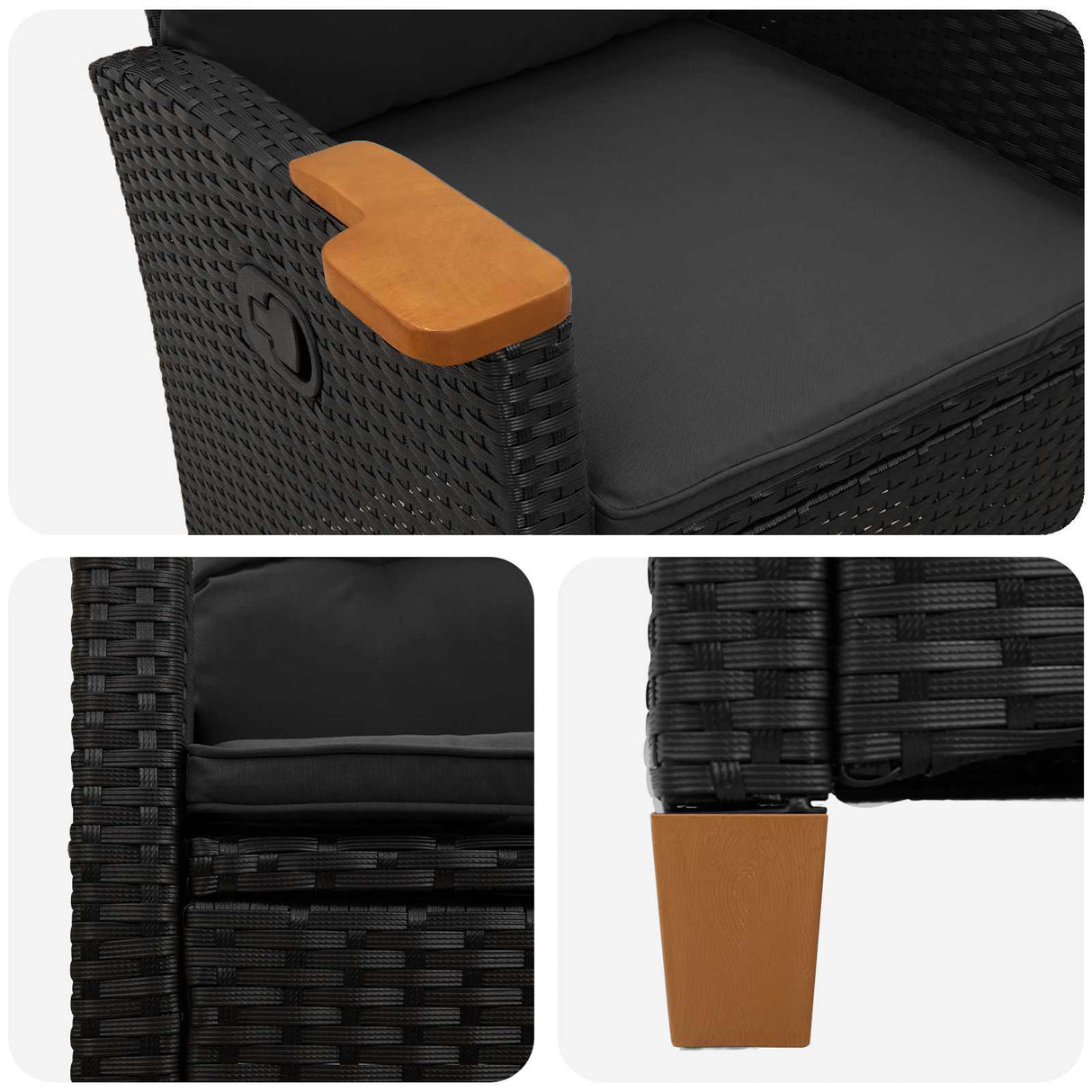 vidaXL Verstelbare stoel met theetafel Zwart 62 x 64 x 112 cm