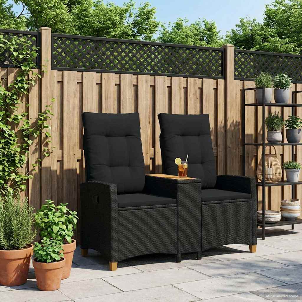 vidaXL Sun Lounger with Table Black 126 x 65 x 112 cm poly rattan