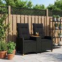 vidaXL Sun Lounger with Table Black 126 x 65 x 112 cm poly rattan