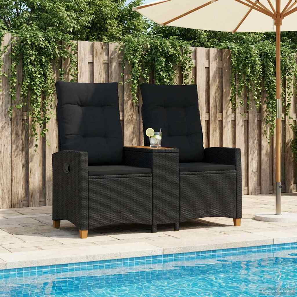 vidaXL Sun Lounger with Table Black 126 x 65 x 112 cm poly rattan