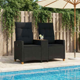 vidaXL Sun Lounger with Table Black 126 x 65 x 112 cm poly rattan