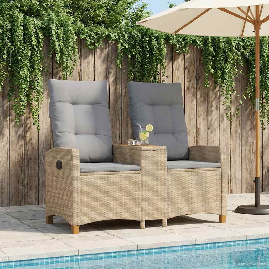 vidaXL Sun Lounger with Table Black 126 x 65 x 112 cm poly rattan