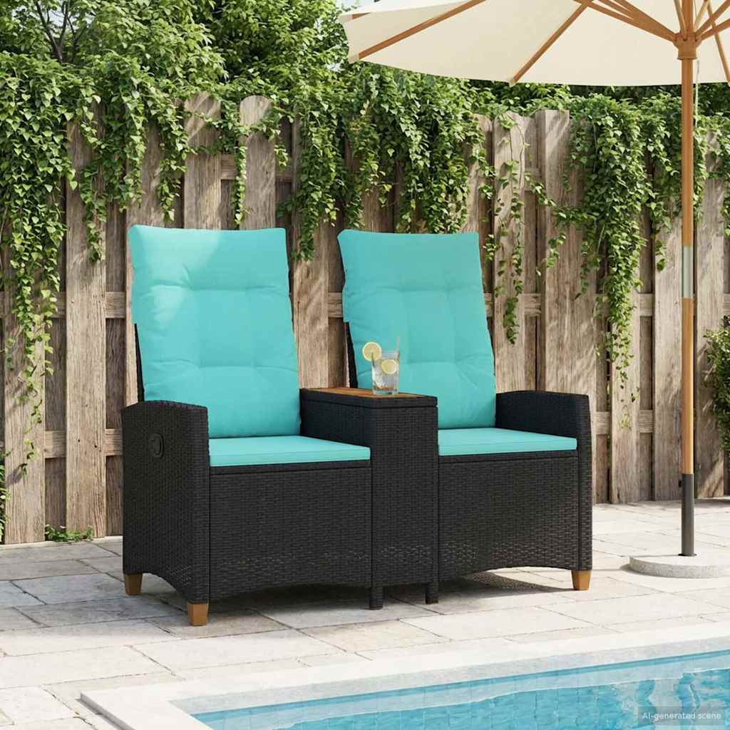 vidaXL Sun Lounger with Table Black 126 x 65 x 112 cm poly rattan