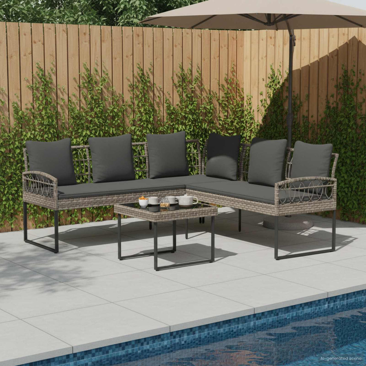 vidaXL Tuinsofa set met kussen 2 pcs Grijs Poly Rattan en Staal