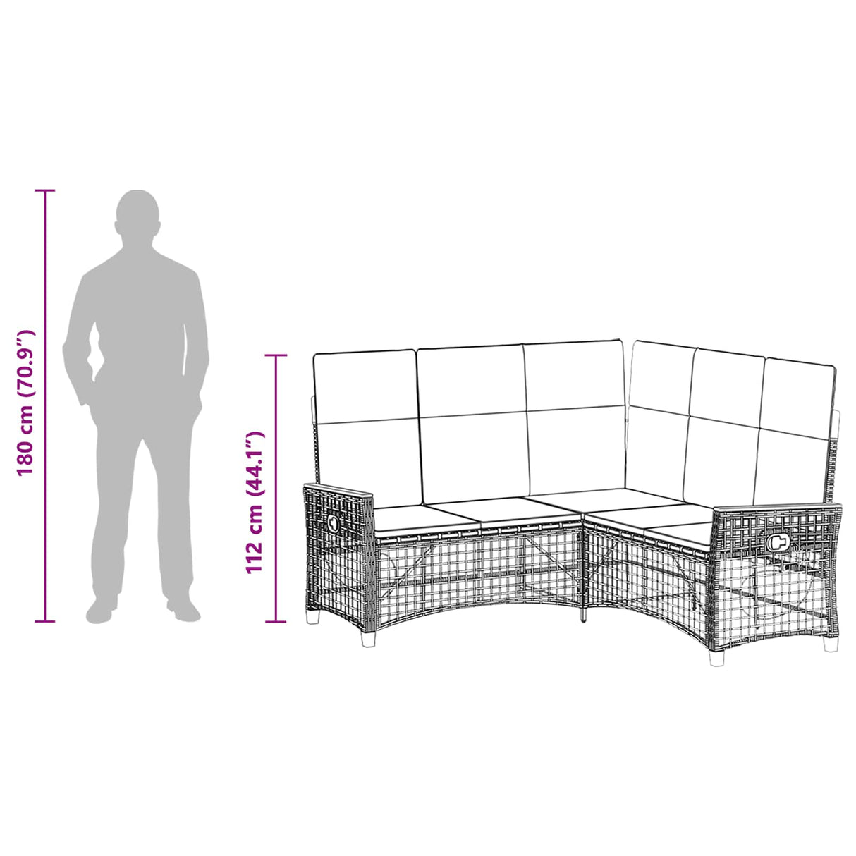 vidaXL Tuin verstelbare bank set Zwart 164 x 164 x 112 cm poly rattan