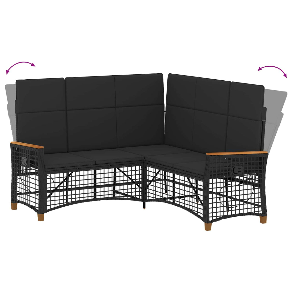 vidaXL Tuin verstelbare bank set Zwart 164 x 164 x 112 cm poly rattan