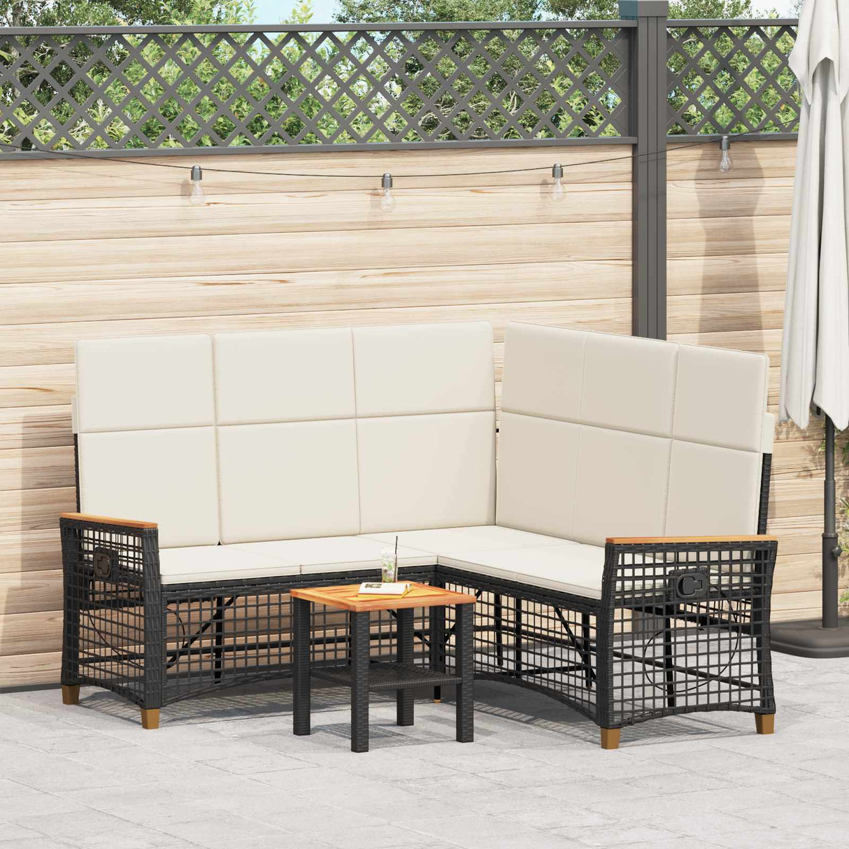 vidaXL Tuin verstelbare bank set Zwart 164 x 164 x 112 cm poly rattan