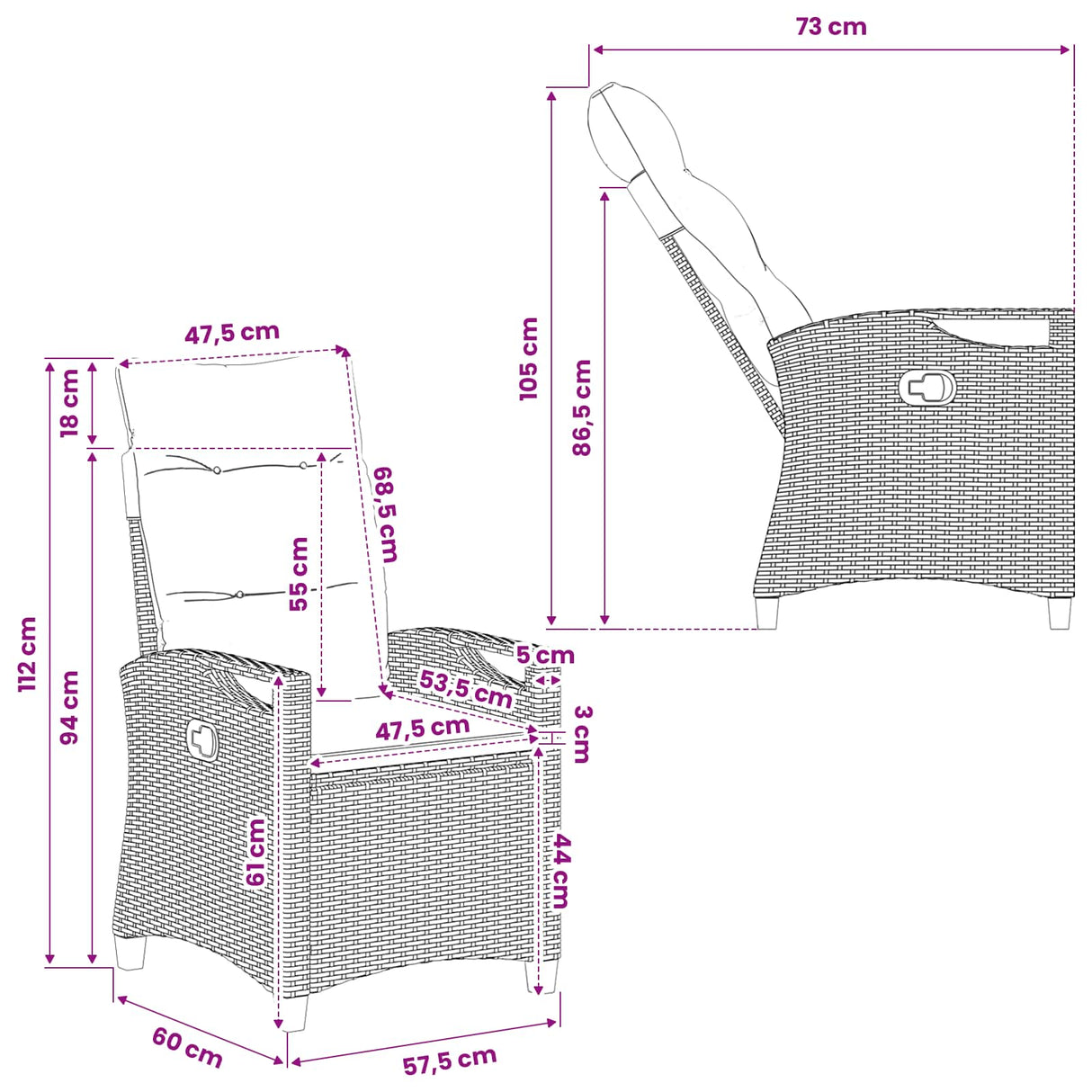 vidaXL Tuinstoel 2 pcs Zwart en Crème 56 x 60 x 112 cm