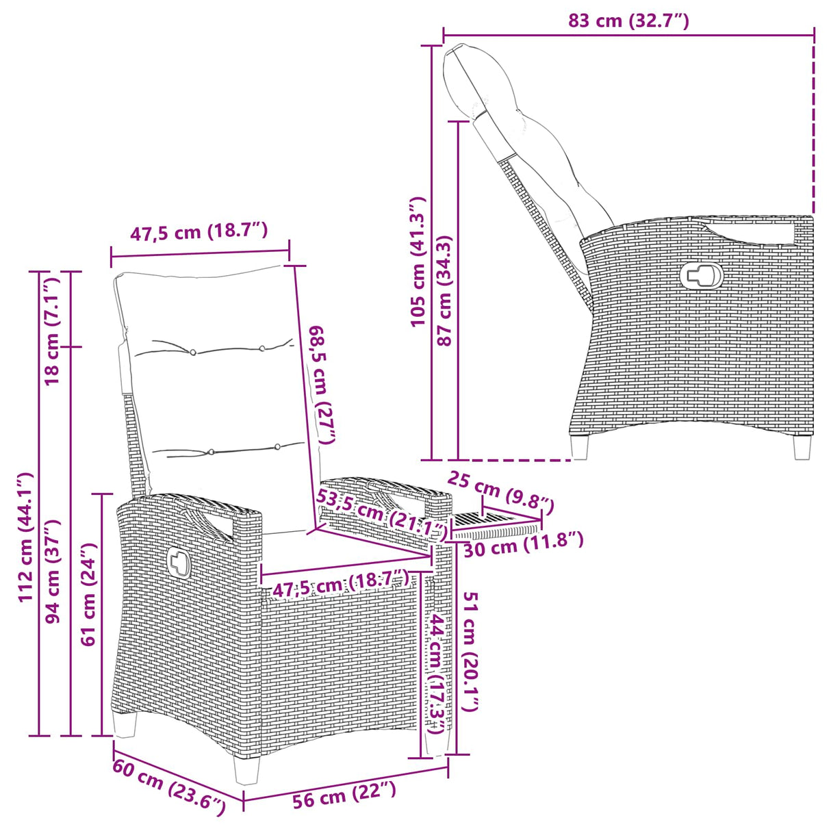 vidaXL Ligstoel voor Tuin Zwart 56 x 60 x 112 cm poly rattan