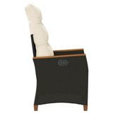 vidaXL Garden Reclining Chair with Cushion Black and Cream 64 x 57.5 x 112 cm