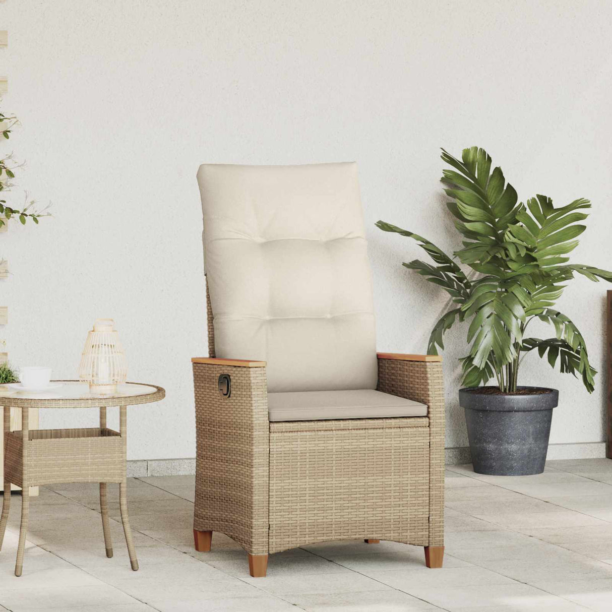 vidaXL Garden Reclining Chair with Cushion Black and Cream 64 x 57.5 x 112 cm