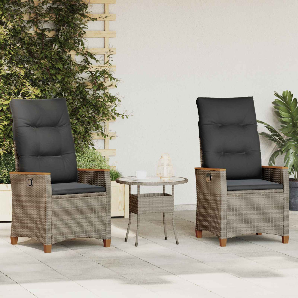 vidaXL Garden Reclining Chair with Cushion Black and Cream 64 x 57.5 x 112 cm