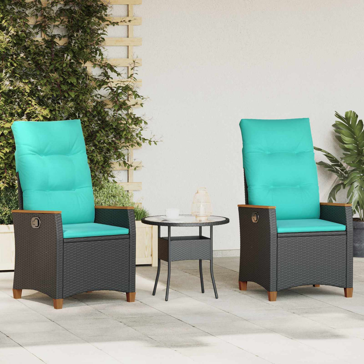 vidaXL Garden Reclining Chair with Cushion Black and Cream 64 x 57.5 x 112 cm