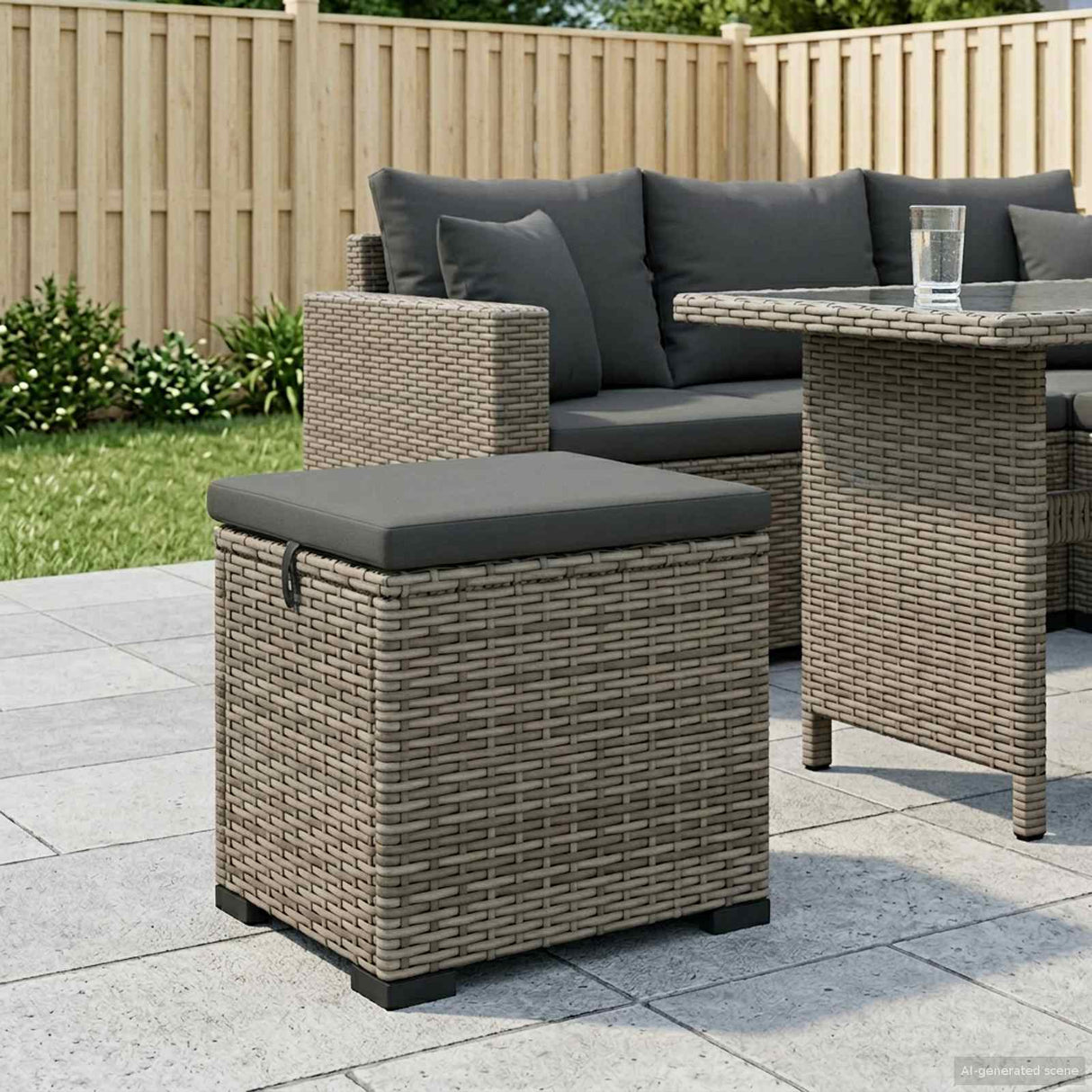vidaXL Stool with Cushion 40x30x40 cm Poly Rattan Black
