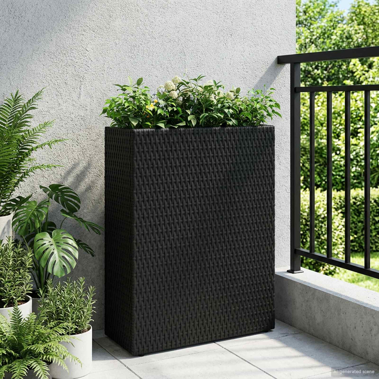 vidaXL Hoge Plantenbak Zwart 55 x 22 x 70 cm poly rattan