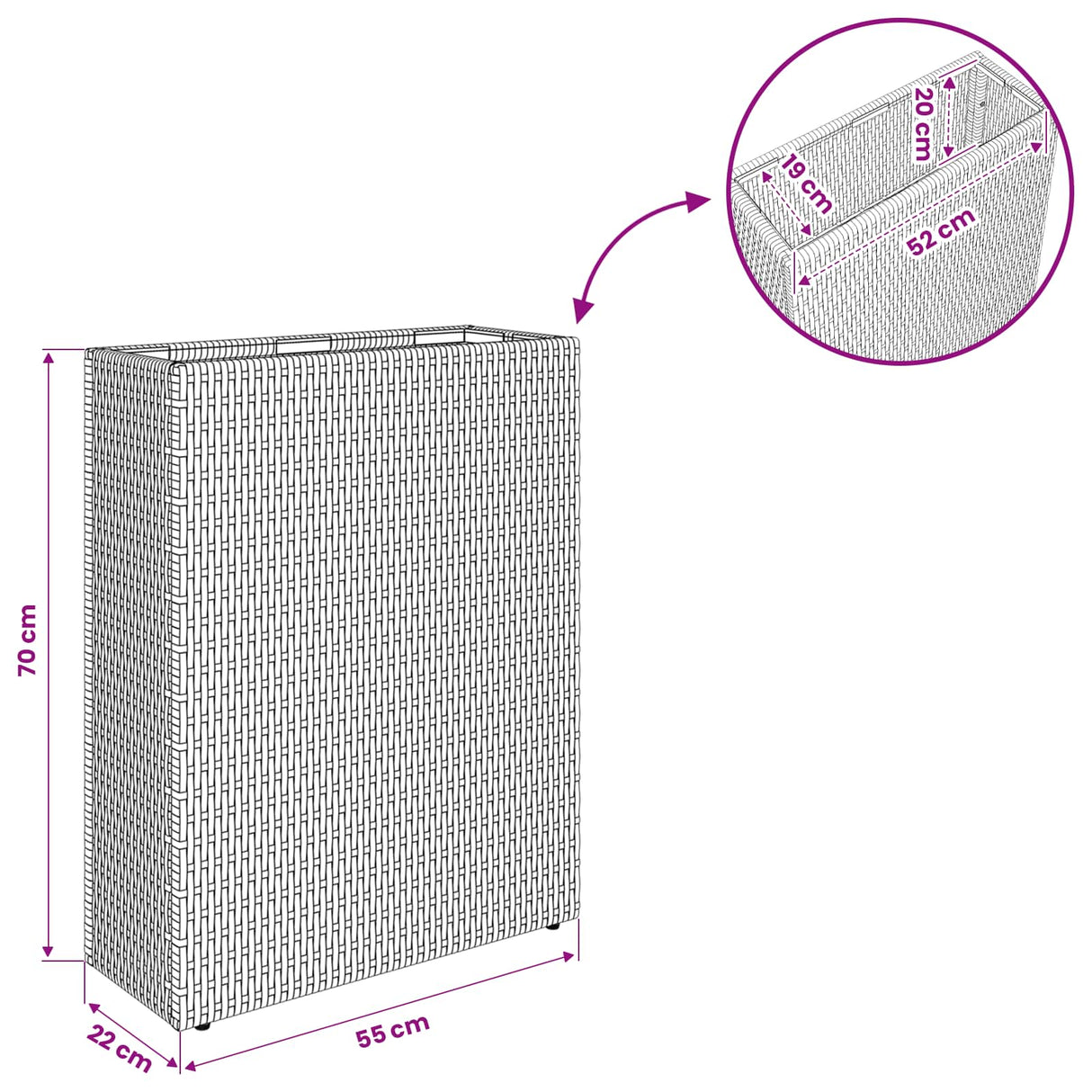 vidaXL Hoge Plantenbak Zwart 55 x 22 x 70 cm poly rattan